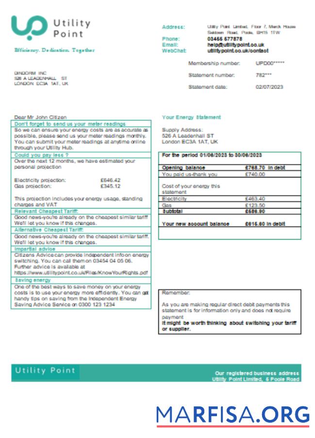 Downloadable Utility Point utility business bill, SCR template